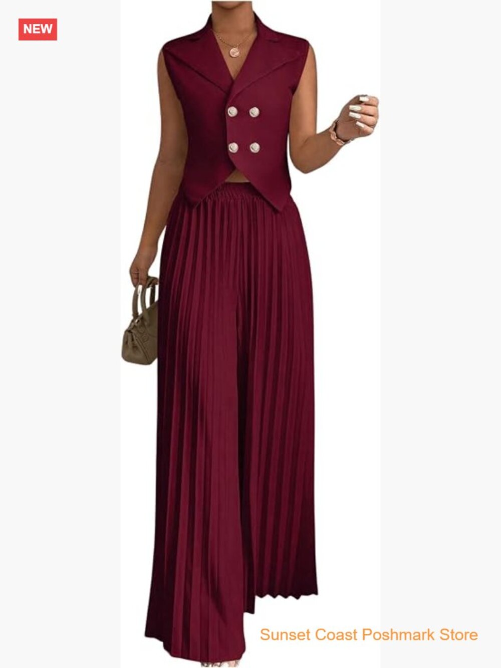 2 Piece Business Outfit Crop Vest Top and Pleated Pants Set Suit